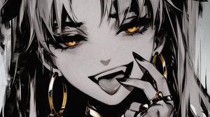 Preview wallpaper girl, vampire, fangs, jewelry, art, anime