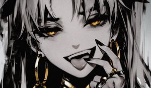 Preview wallpaper girl, vampire, fangs, jewelry, art, anime