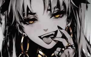 Preview wallpaper girl, vampire, fangs, jewelry, art, anime