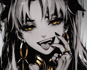 Preview wallpaper girl, vampire, fangs, jewelry, art, anime