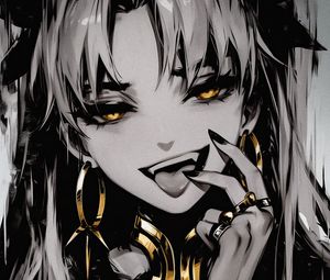 Preview wallpaper girl, vampire, fangs, jewelry, art, anime