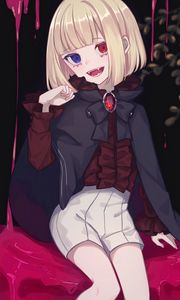 Preview wallpaper girl, vampire, heterochromia, anime, art