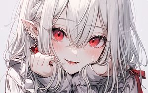 Preview wallpaper girl, vampire, piercing, smile, blush, anime, art