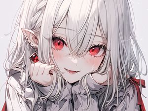 Preview wallpaper girl, vampire, piercing, smile, blush, anime, art