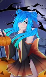 Preview wallpaper girl, vampire, pumpkin, halloween, anime, art