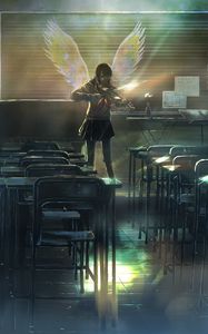 Preview wallpaper girl, violin, angel, wings, anime, art