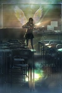 Preview wallpaper girl, violin, angel, wings, anime, art
