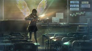 Preview wallpaper girl, violin, angel, wings, anime, art