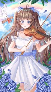 Preview wallpaper girl, violin, birds, anime, art