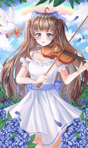 Preview wallpaper girl, violin, birds, anime, art