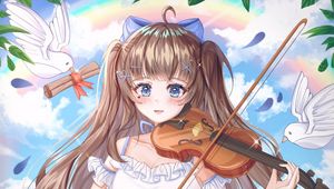 Preview wallpaper girl, violin, birds, anime, art