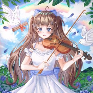 Preview wallpaper girl, violin, birds, anime, art