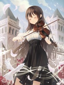 Preview wallpaper girl, violin, music, anime