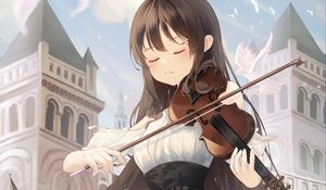 Preview wallpaper girl, violin, music, anime