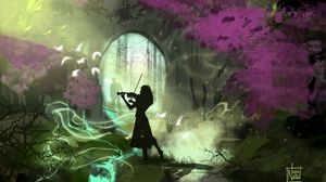 Preview wallpaper girl, violin, silhouettes, garden, art