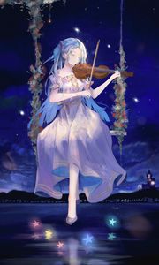 Preview wallpaper girl, violin, swing, music, night, anime