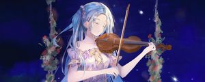 Preview wallpaper girl, violin, swing, music, night, anime