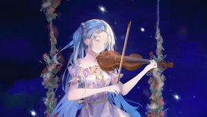 Preview wallpaper girl, violin, swing, music, night, anime