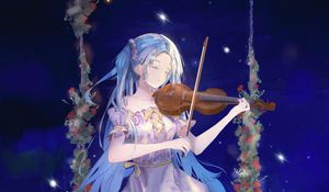 Preview wallpaper girl, violin, swing, music, night, anime