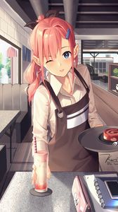 Preview wallpaper girl, waiter, smile, anime, art