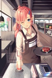 Preview wallpaper girl, waiter, smile, anime, art