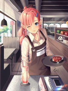 Preview wallpaper girl, waiter, smile, anime, art