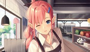 Preview wallpaper girl, waiter, smile, anime, art