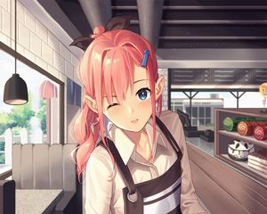 Preview wallpaper girl, waiter, smile, anime, art