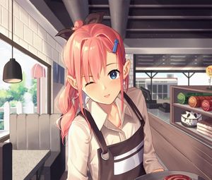 Preview wallpaper girl, waiter, smile, anime, art