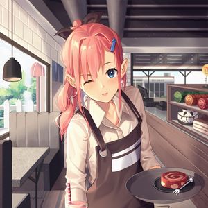 Preview wallpaper girl, waiter, smile, anime, art