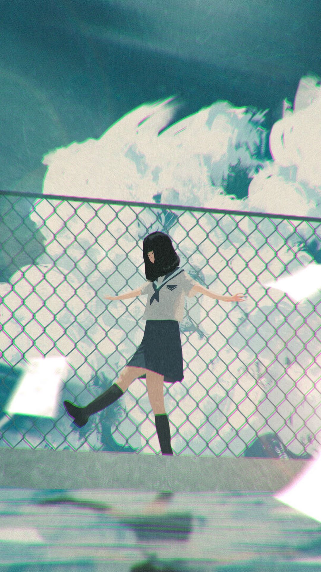 Download wallpaper 1080x1920 girl, walk, anime, clouds, water ...