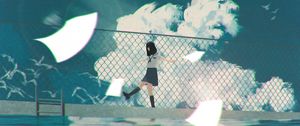 Preview wallpaper girl, walk, anime, clouds, water