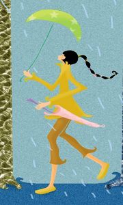 Preview wallpaper girl, walk, pet, rain, umbrella