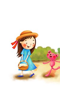 Preview wallpaper girl, walking, animal, hat