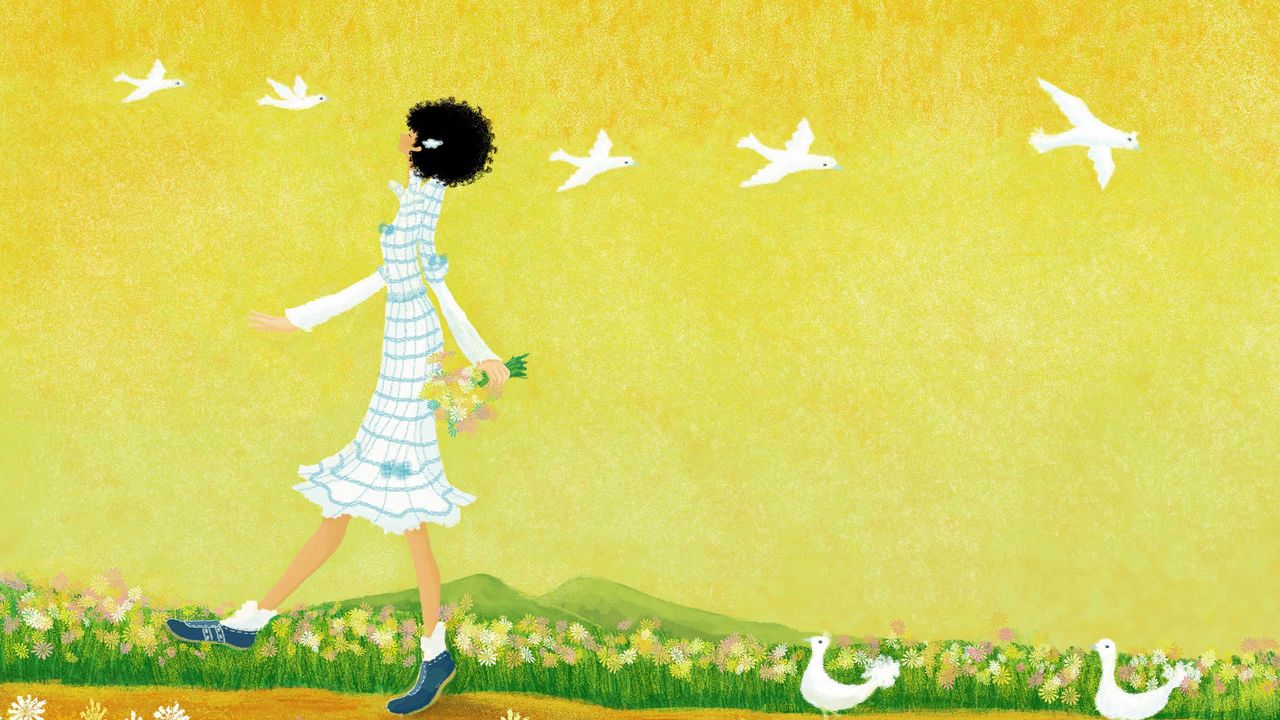 Wallpaper girl, walking, drawing, nature