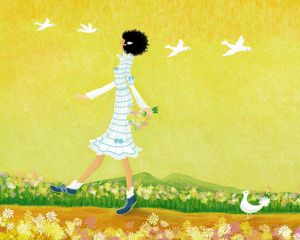 Preview wallpaper girl, walking, drawing, nature