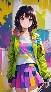 Preview wallpaper girl, wall, paint, bright, anime