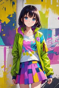 Preview wallpaper girl, wall, paint, bright, anime