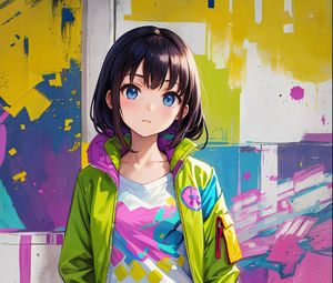 Preview wallpaper girl, wall, paint, bright, anime