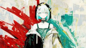 Preview wallpaper girl, wall, paint, flowers, anime