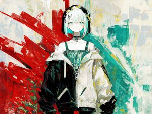 Preview wallpaper girl, wall, paint, flowers, anime