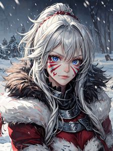 Preview wallpaper girl, warrior, armor, anime, art, snow