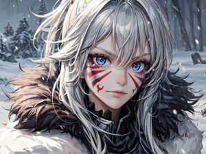 Preview wallpaper girl, warrior, armor, anime, art, snow