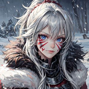 Preview wallpaper girl, warrior, armor, anime, art, snow