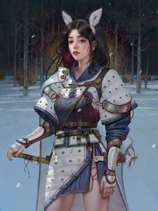 Preview wallpaper girl, warrior, armor, anime, art