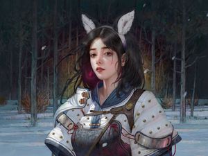 Preview wallpaper girl, warrior, armor, anime, art