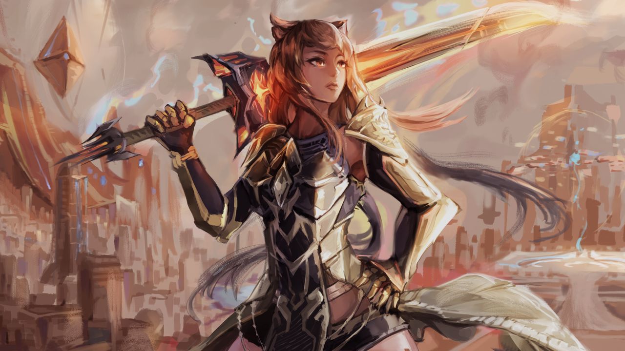 Wallpaper girl, warrior, armor, sword, anime, art
