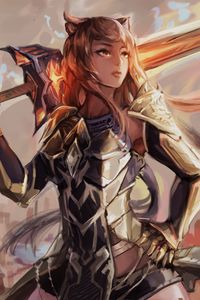 Preview wallpaper girl, warrior, armor, sword, anime, art