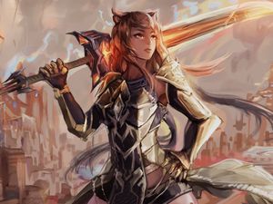 Preview wallpaper girl, warrior, armor, sword, anime, art