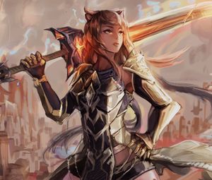Preview wallpaper girl, warrior, armor, sword, anime, art